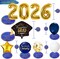 Graduation Party Decorations Kit 2026 – Gold Number Foil Balloons, Congrats Grad Banner, Navy, Gold & White Balloon Set for High School, College, and University Graduation